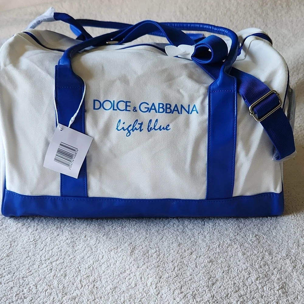 NWT Dolce & Gabbana Light Blue and White Duffel Bag - Picture 3 of 11